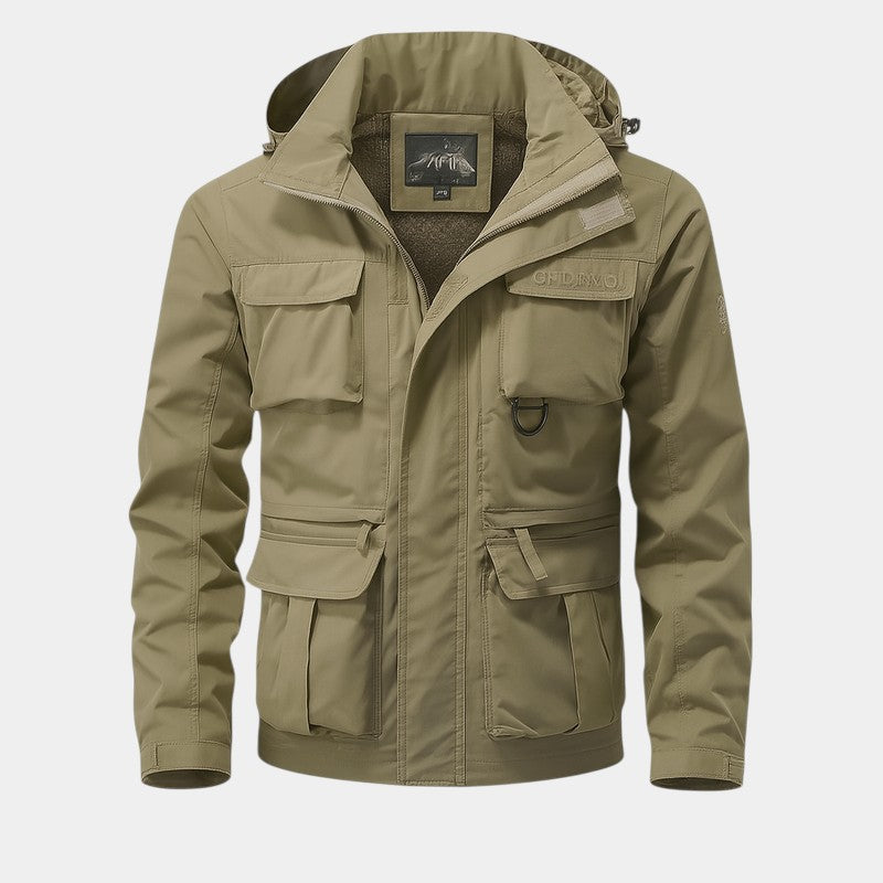 Men’s Military Style Coat With Multiple Pockets and Hood