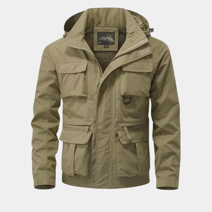 Men’s Military Style Coat With Multiple Pockets and Hood