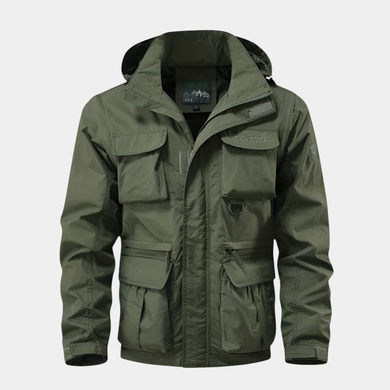 Men’s Military Style Coat With Multiple Pockets and Hood