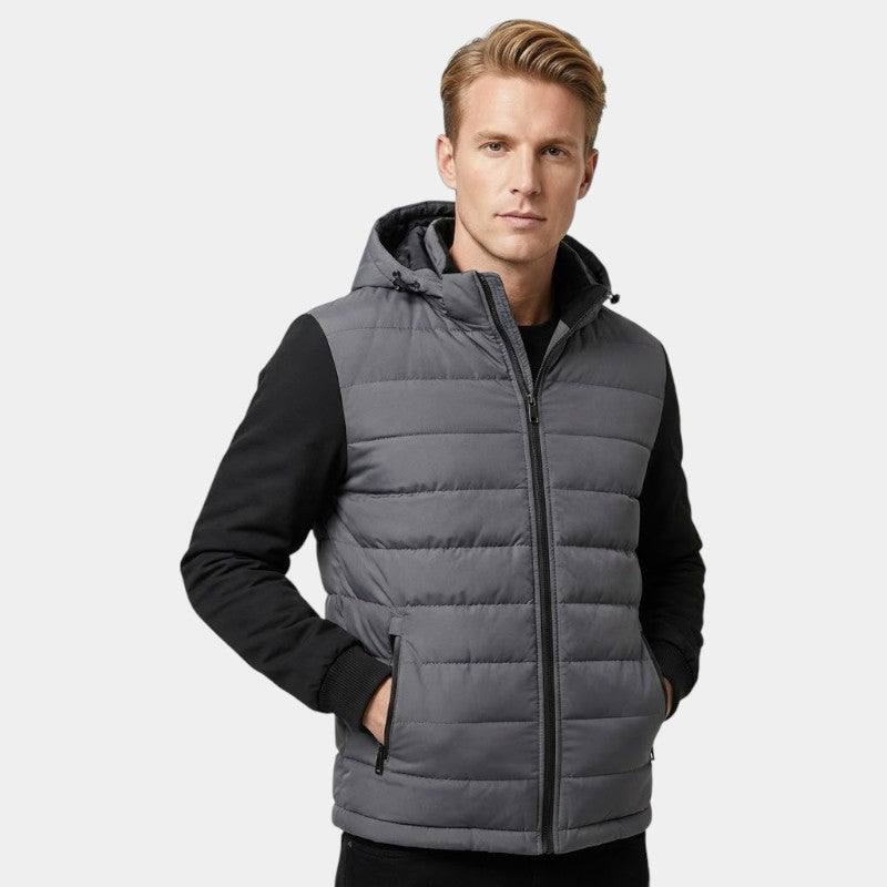 Men’s Padded Hybrid Jacket With Hood and Knit Sleeves