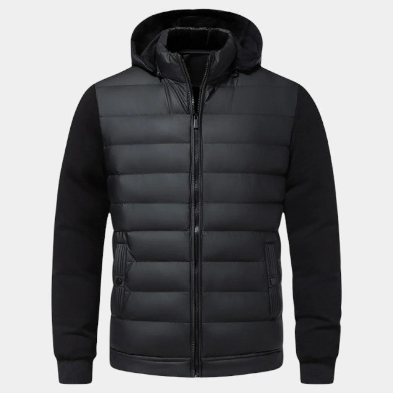 Men’s Padded Hybrid Jacket With Hood and Knit Sleeves