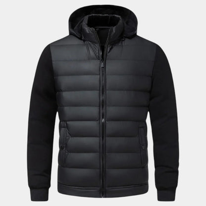 Men’s Padded Hybrid Jacket With Hood and Knit Sleeves