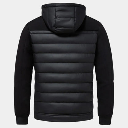 Men’s Padded Hybrid Jacket With Hood and Knit Sleeves