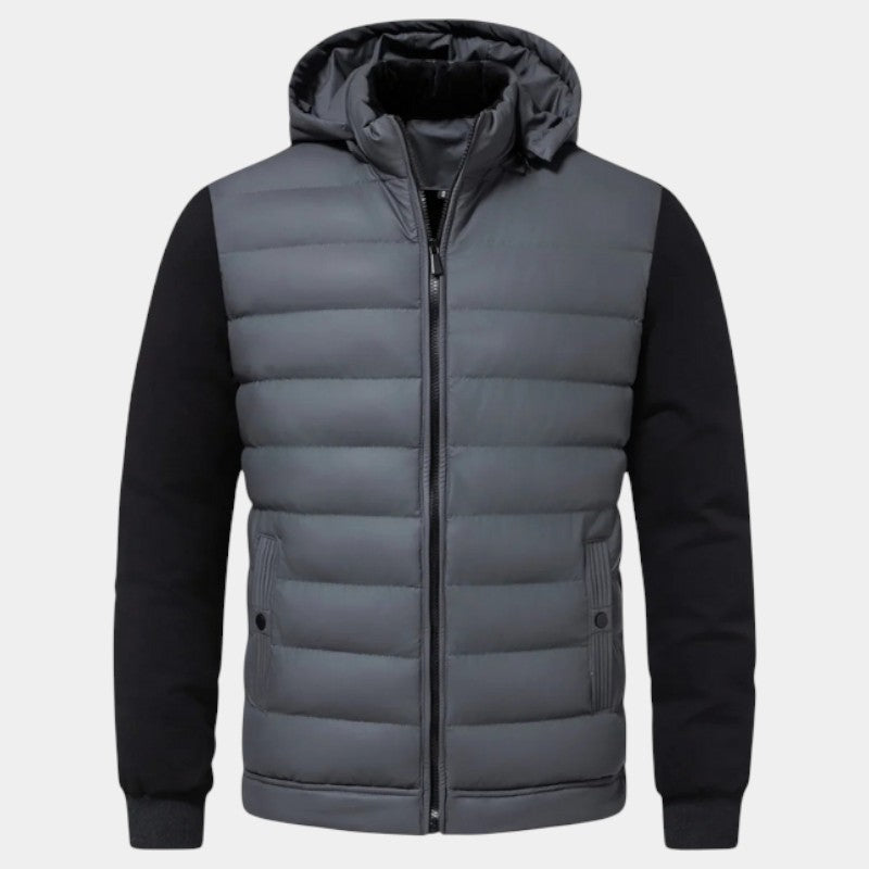 Men’s Padded Hybrid Jacket With Hood and Knit Sleeves