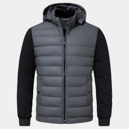 Men’s Padded Hybrid Jacket With Hood and Knit Sleeves
