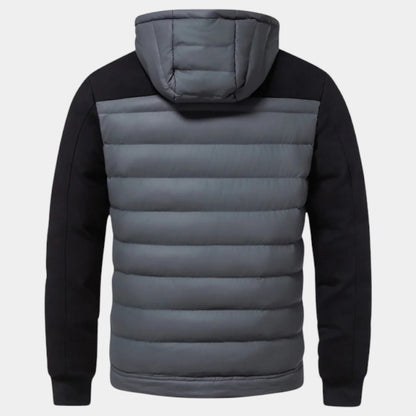 Men’s Padded Hybrid Jacket With Hood and Knit Sleeves