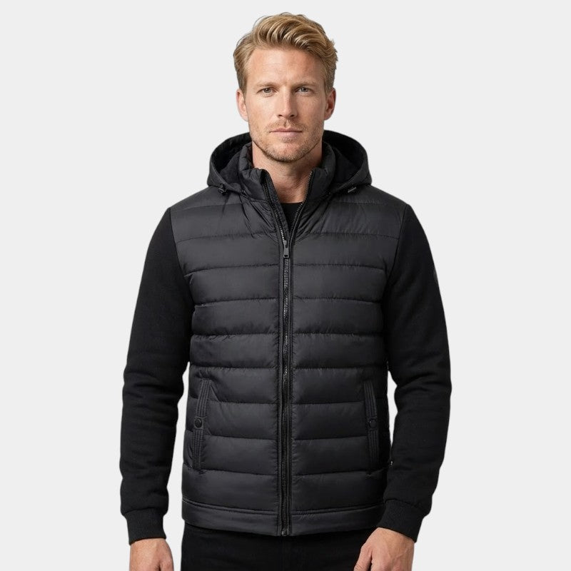 Men’s Padded Hybrid Jacket With Hood and Knit Sleeves