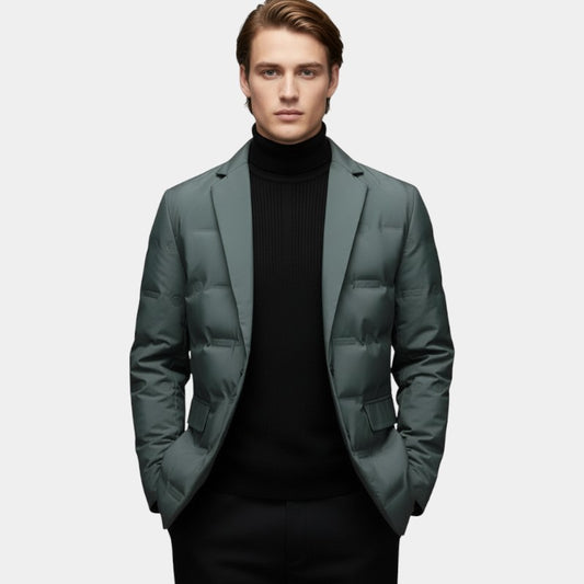 Men’s Padded Jacket With Blazer Style and Quilted Panels