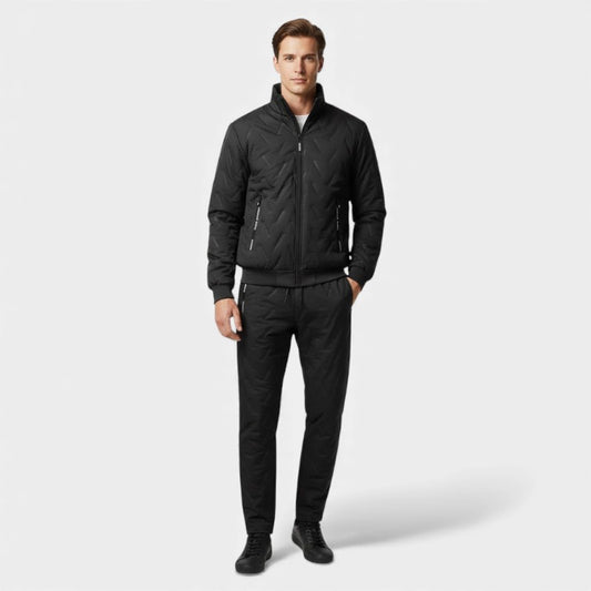 Men’s Padded Track Suit With Stand Collar Jacket and Drawstring Trousers