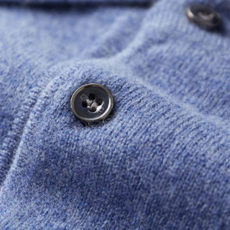 Men’s Polo Sweater With Natural-Fiber Blend Collar and Button Fastening