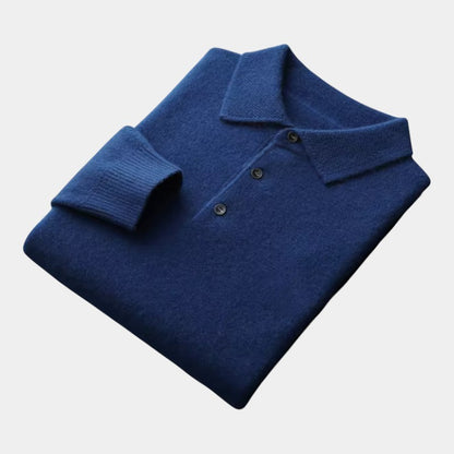 Men’s Polo Sweater With Natural-Fiber Blend Collar and Button Fastening