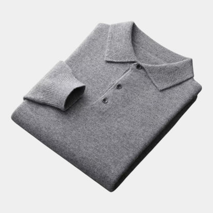 Men’s Polo Sweater With Natural-Fiber Blend Collar and Button Fastening