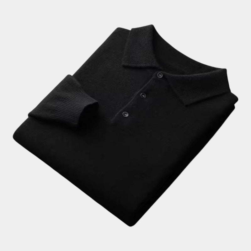 Men’s Polo Sweater With Natural-Fiber Blend Collar and Button Fastening