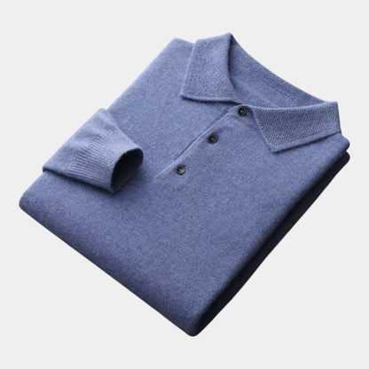 Men’s Polo Sweater With Natural-Fiber Blend Collar and Button Fastening