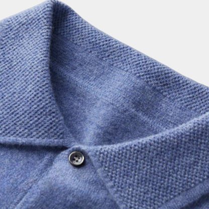 Men’s Polo Sweater With Natural-Fiber Blend Collar and Button Fastening