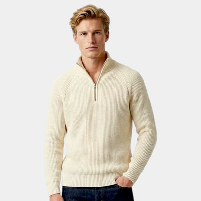 Men’s Quarter Zip Sweater With Knit Blend and Stand Collar