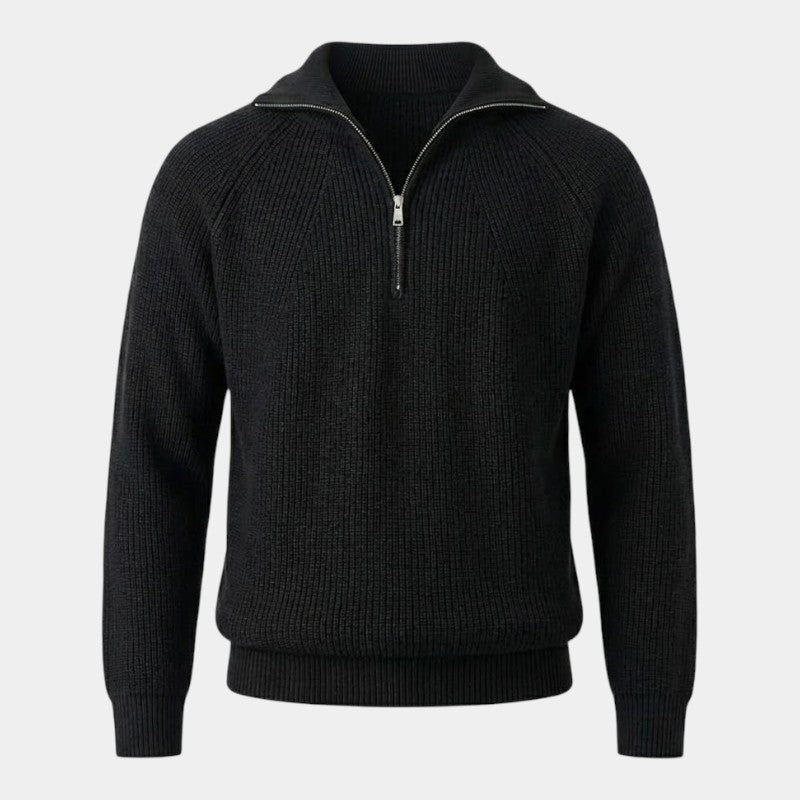 Men’s Quarter Zip Sweater With Knit Blend and Stand Collar