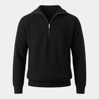 Men’s Quarter Zip Sweater With Knit Blend and Stand Collar