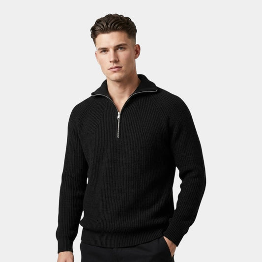 Men’s Quarter Zip Sweater With Knit Blend and Stand Collar