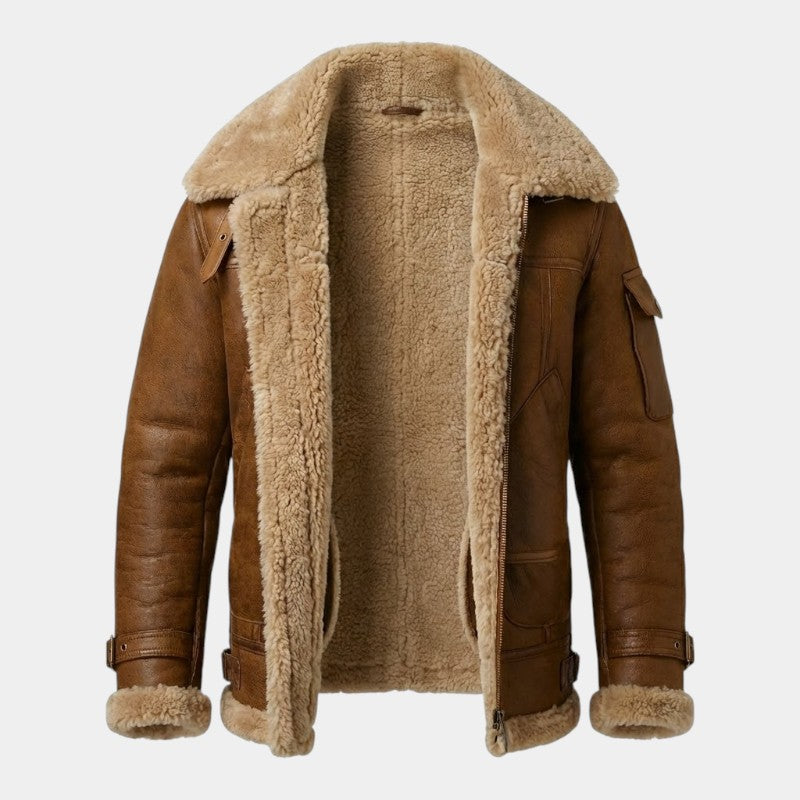 Men’s Shearling Aviator Jacket With Wide Collar