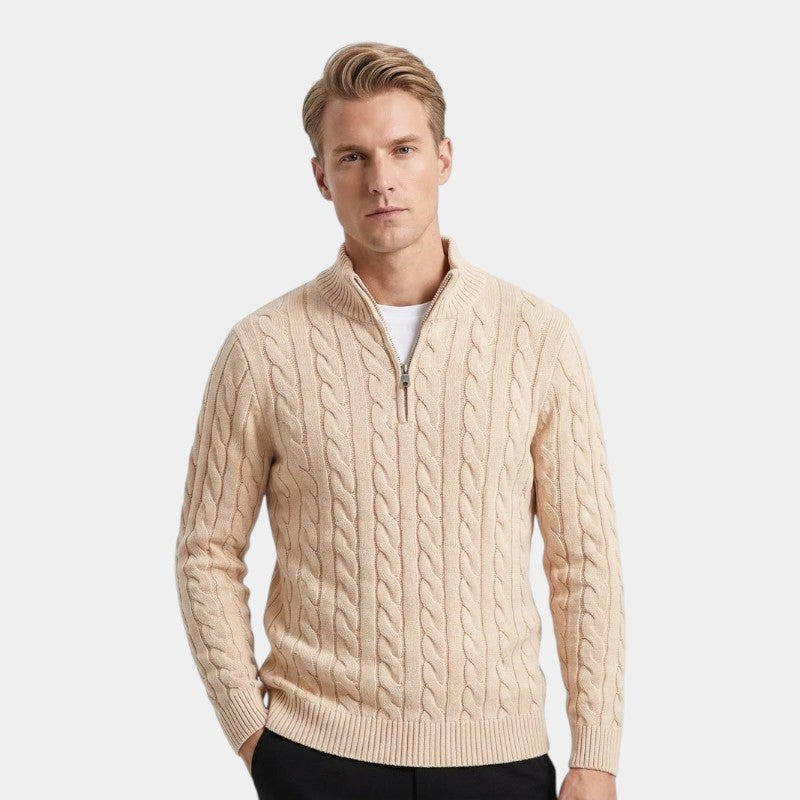 Men’s Spun Blend Sweater With High Collar and Half Zip Fastening