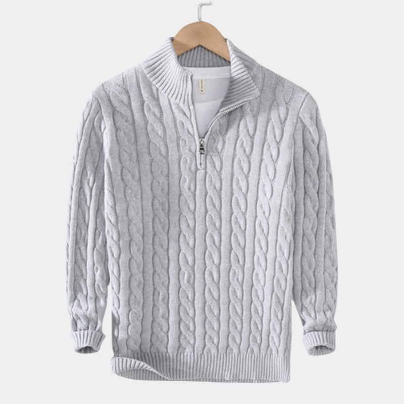 Men’s Spun Blend Sweater With High Collar and Half Zip Fastening