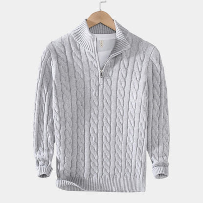 Men’s Spun Blend Sweater With High Collar and Half Zip Fastening