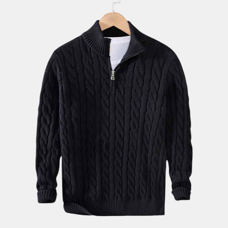 Men’s Spun Blend Sweater With High Collar and Half Zip Fastening