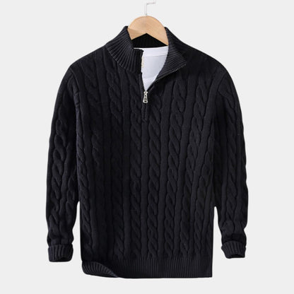 Men’s Spun Blend Sweater With High Collar and Half Zip Fastening