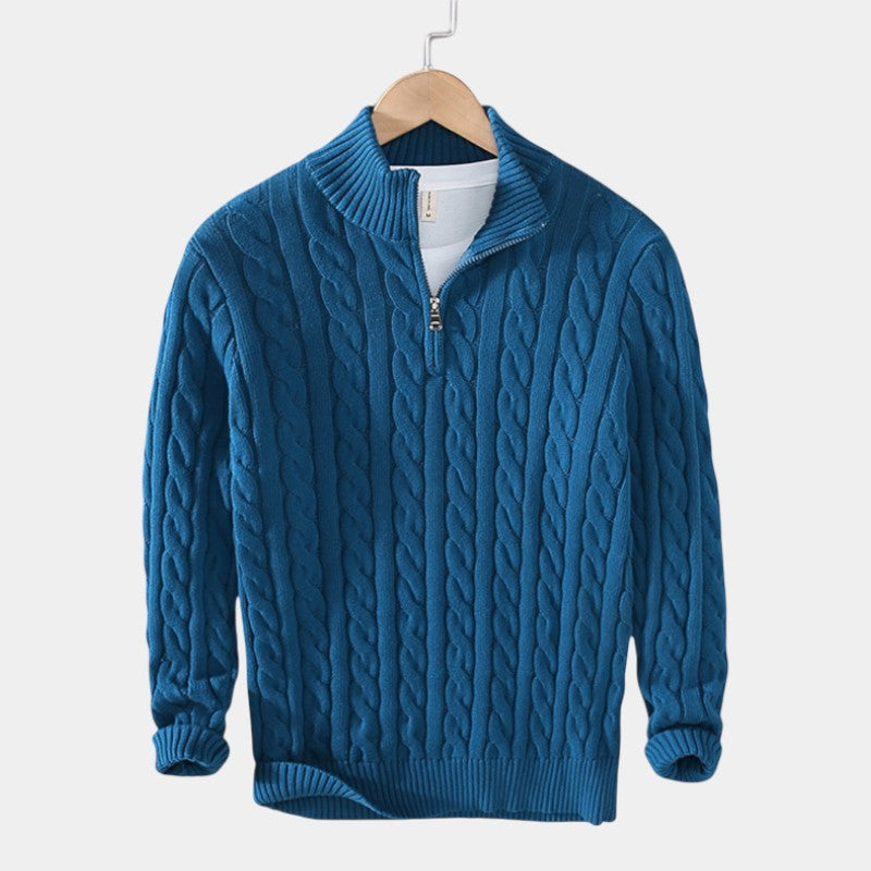 Men’s Spun Blend Sweater With High Collar and Half Zip Fastening