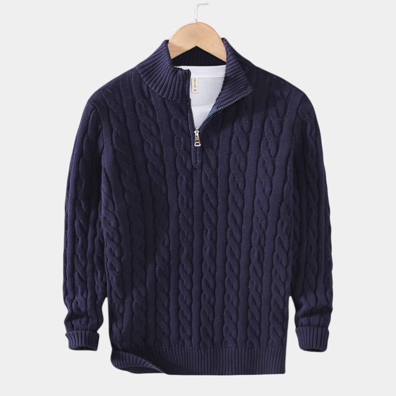 Men’s Spun Blend Sweater With High Collar and Half Zip Fastening