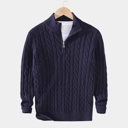 Men’s Spun Blend Sweater With High Collar and Half Zip Fastening