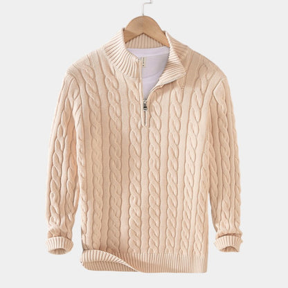 Men’s Spun Blend Sweater With High Collar and Half Zip Fastening