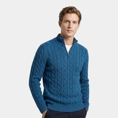 Men’s Spun Blend Sweater With High Collar and Half Zip Fastening