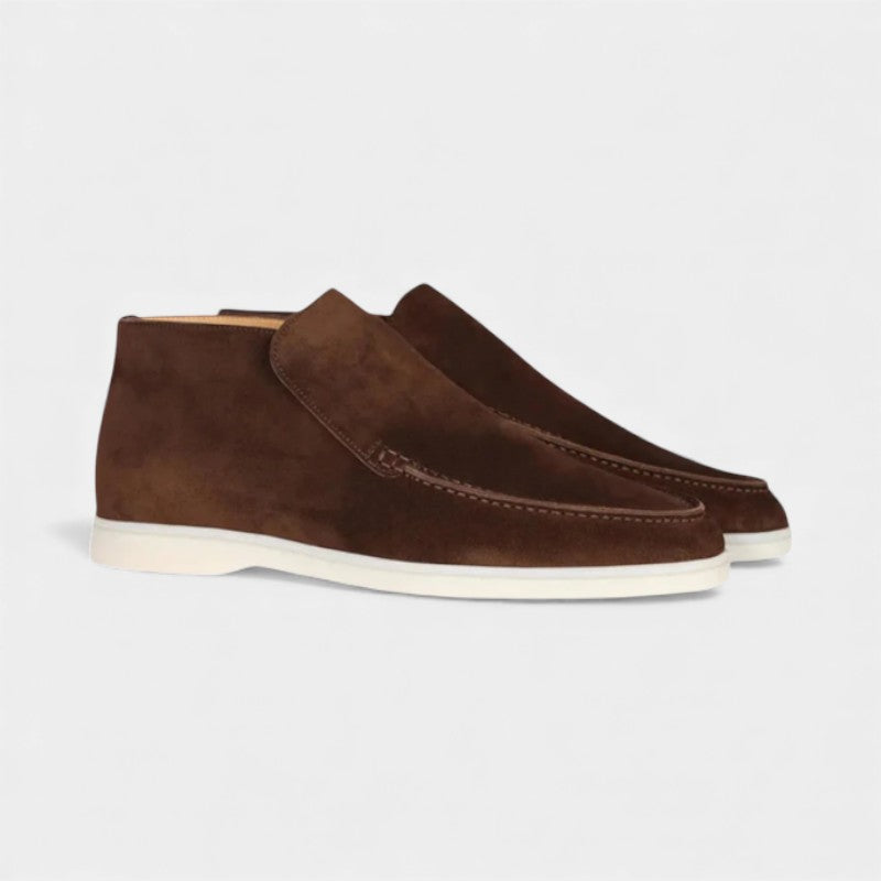 Men’s Suede Ankle Loafers With Raised Stitching