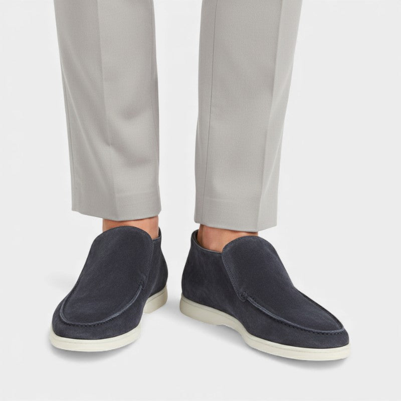 Men’s Suede Ankle Loafers With Raised Stitching