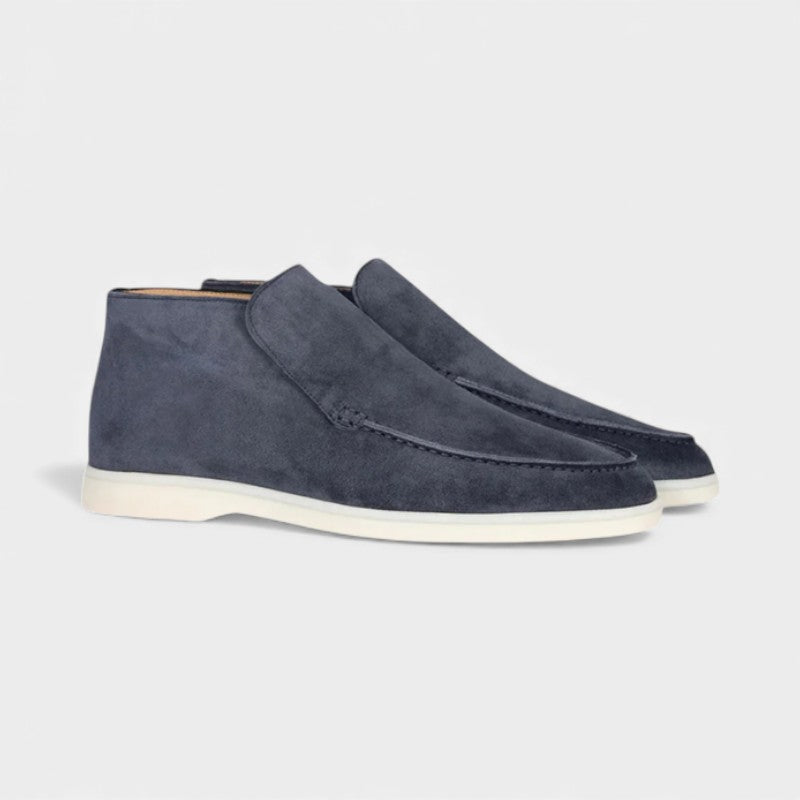 Men’s Suede Ankle Loafers With Raised Stitching