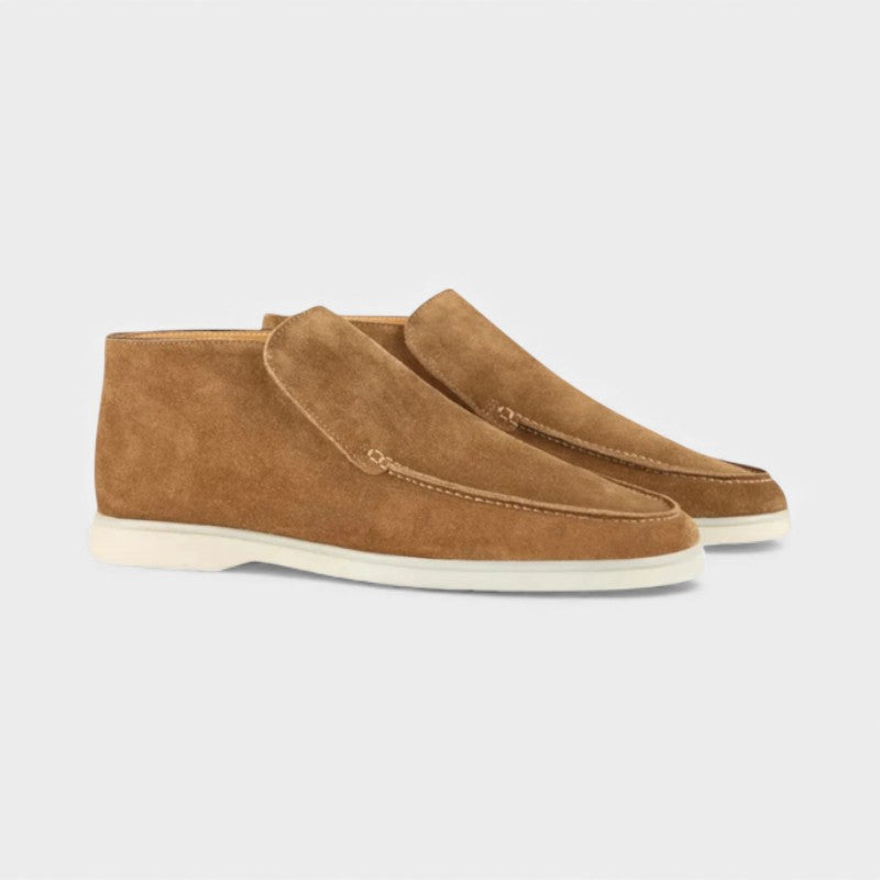 Men’s Suede Ankle Loafers With Raised Stitching