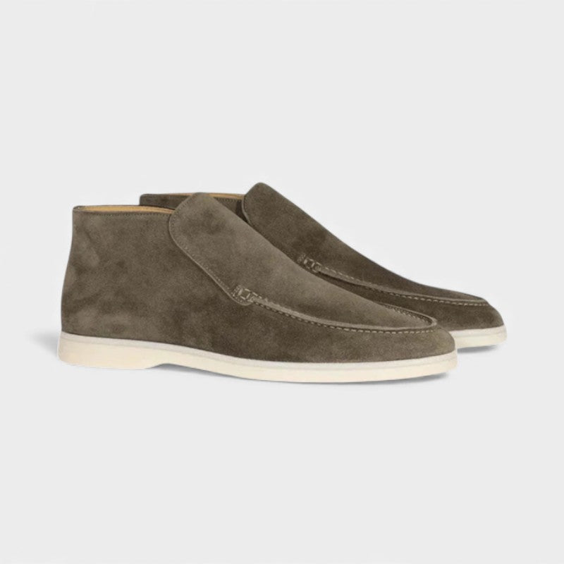 Men’s Suede Ankle Loafers With Raised Stitching