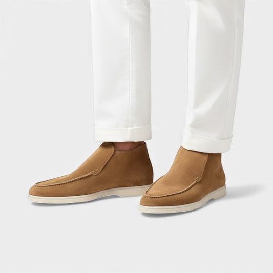 Men’s Suede Ankle Loafers With Raised Stitching