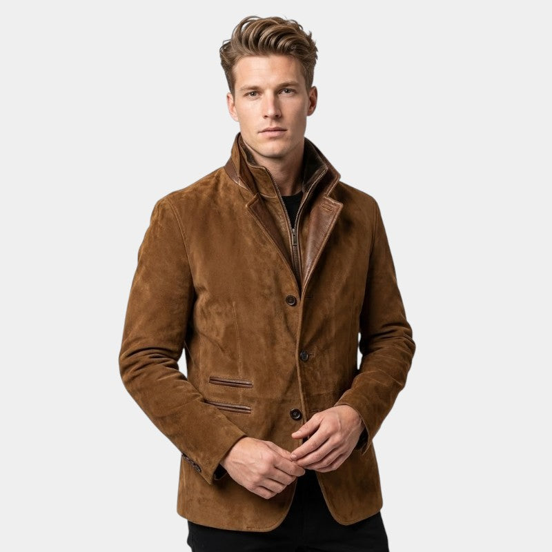 Men’s Suede Jacket With Faux Trim