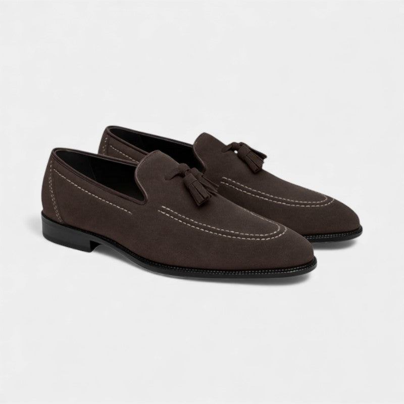 Men’s Suede Tassel Loafers With Contrast Stitching