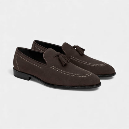 Men’s Suede Tassel Loafers With Contrast Stitching