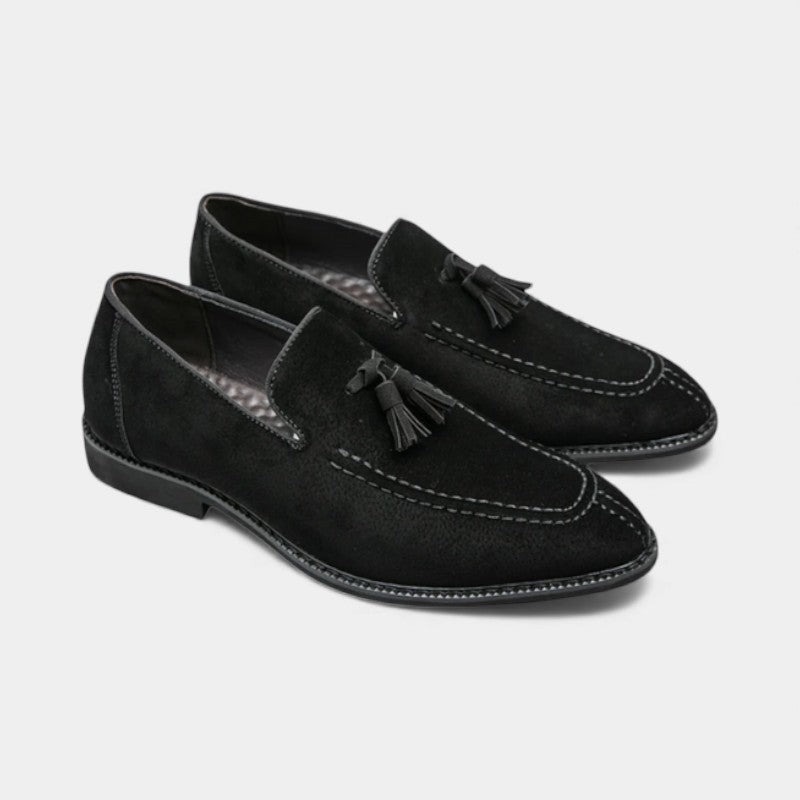 Men’s Suede Tassel Loafers With Contrast Stitching