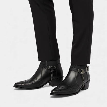 Men’s Synthetic Western Ankle Boots With Strap Detail