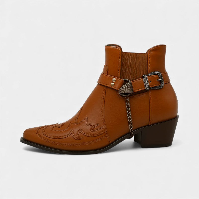 Men’s Synthetic Western Ankle Boots With Strap Detail