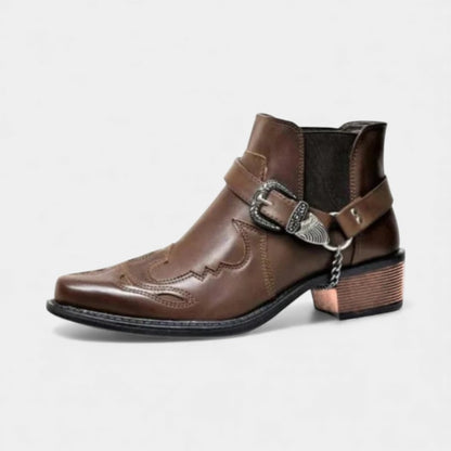 Men’s Synthetic Western Ankle Boots With Strap Detail