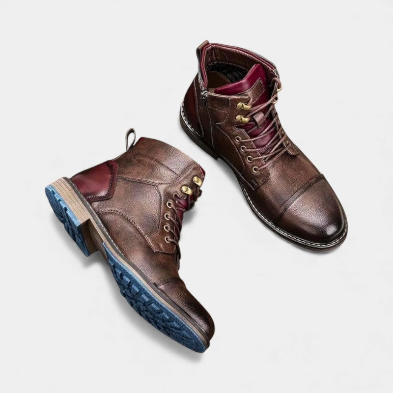 Men’s Textured Upper Ankle Boots With Lace Front
