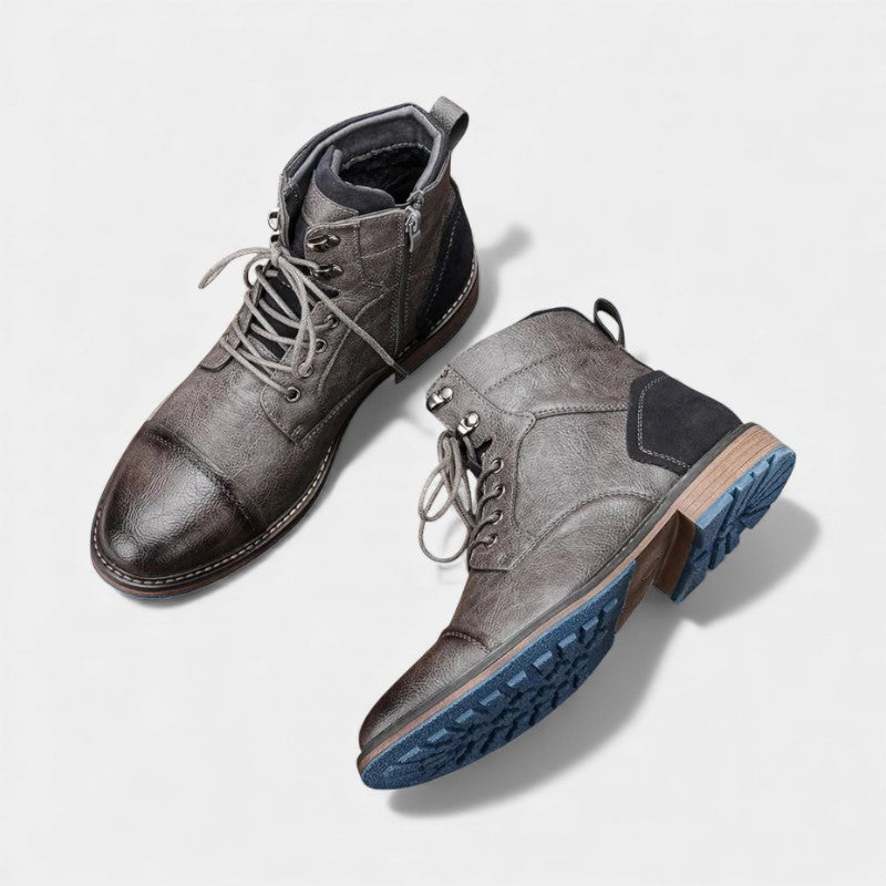 Men’s Textured Upper Ankle Boots With Lace Front