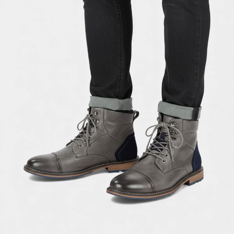 Men’s Textured Upper Ankle Boots With Lace Front